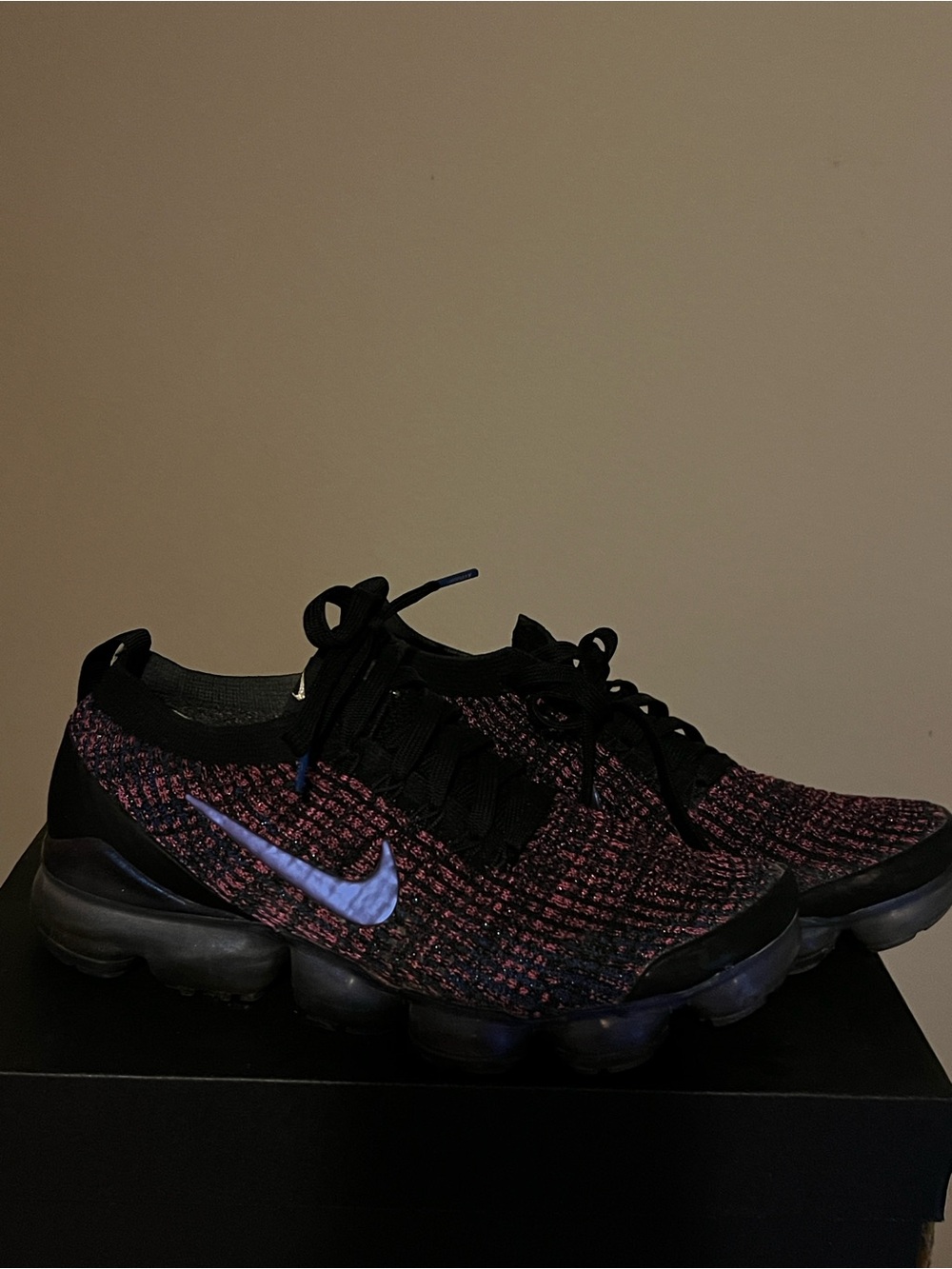 Nike Women Flyknit VaporMax Sneakers - Black with Purple Accents